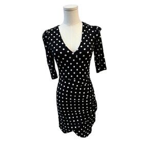 Alice + Olivia Black & White Polka Dot V-Neck Dress Size 0 EUC
